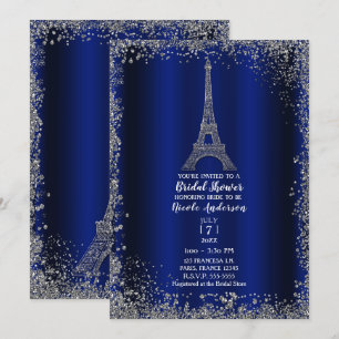 Invitation Royal Blue Silver Tour Eiffel Fête des mariées chi