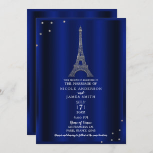 Invitation Royal Blue & Silver Tour Eiffel Paris Mariage