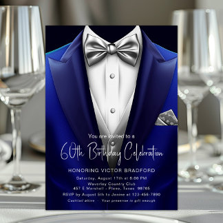 Invitation Royal Blue Silver Tuxedo Mens N'importe quel nombr
