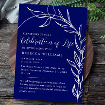 Royal Blue Text Célébration minimale de la vie