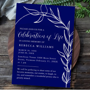 Invitation Royal Blue Text Célébration minimale de la vie