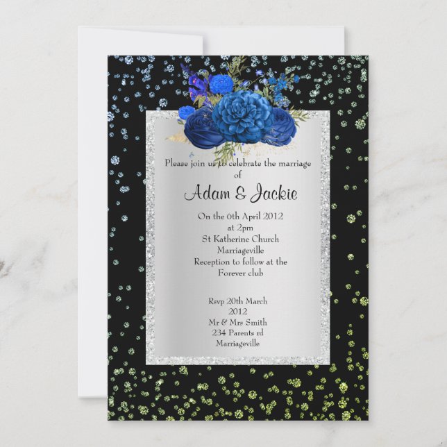 Invitation ROYAL BLUE vert cristal floral ÉLÉGANT MARIAGE (Devant)