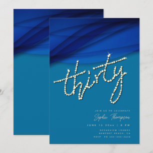 Invitation Royal Blue Voile Rhinestones Élégant 30e anniversa