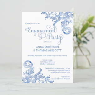 Invitation Royal Blue Watercolor Fête de fiançailles