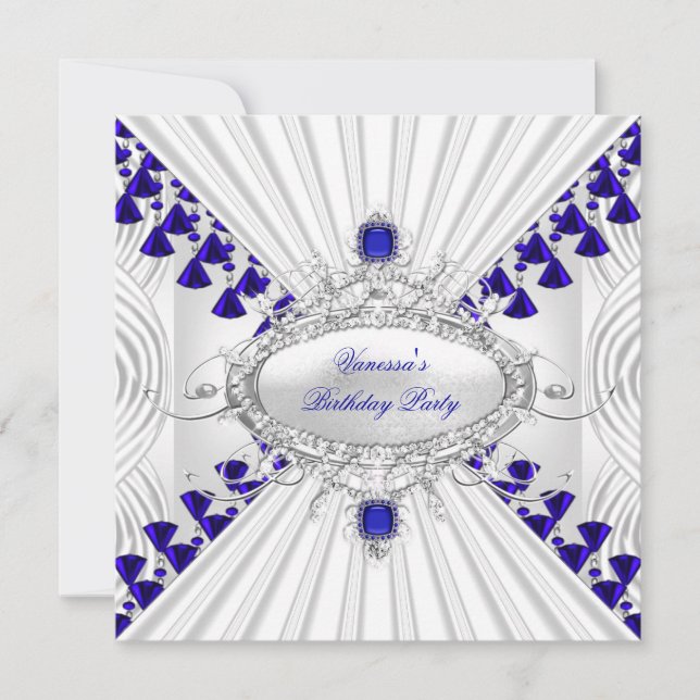 Invitation Royal Blue White Diamond Images Beads Party (Devant)