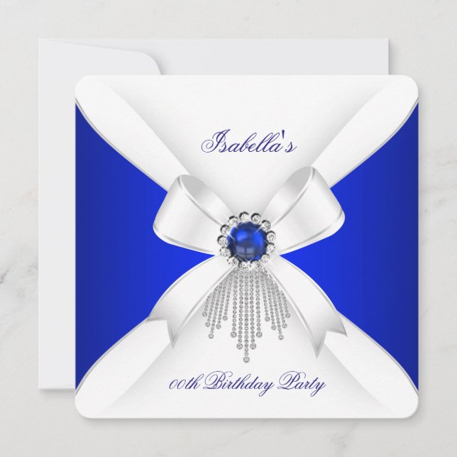 Invitation Royal Blue White Diamond Pearl fête d'anniversaire (Devant)