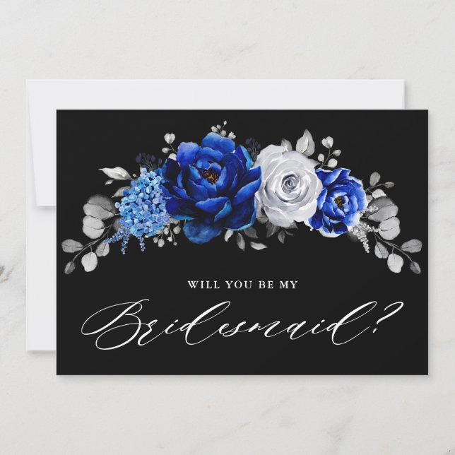 Invitation Royal Blue White Silver Serez-vous ma demoiselle d (Devant)