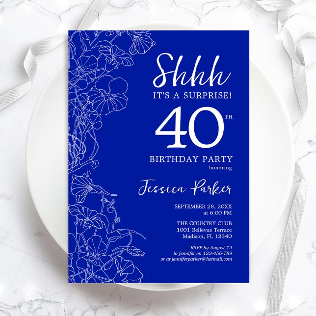 Invitation Royal Blue White Surprise 40e anniversaire (Créateur téléchargé)