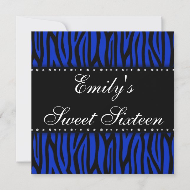 Invitation Royal Blue Zebra Diamonds Sweet 16 Anniversaire (Devant)