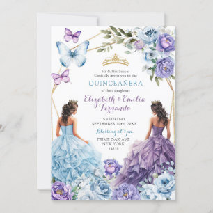 Invitation Royal Blush Blue violet géométrique Quinceañera