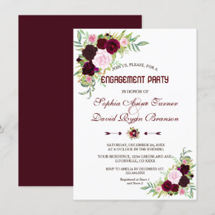 Invitation Royal Burgundy Marsala Floral Engagement Party