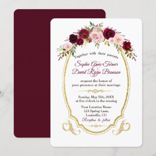 Invitation Royal Burgundy Marsala Floral Mariage de automne
