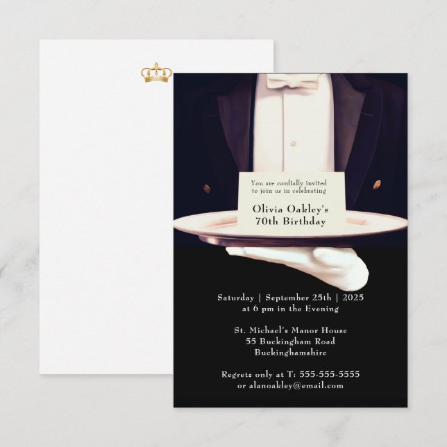 Invitation Royal Butler Silver Platon Anniversaire Fête RH (Devant / Derrière)