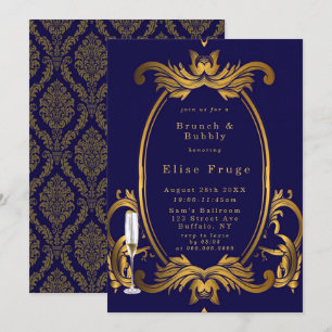 Invitation Royal Crown Blue Gold Flouris Brunch & Bubbly