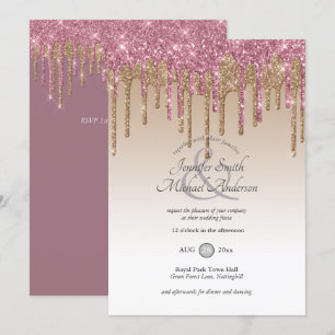 Invitation Royal Elegance PINK OR Parties scintillant à goutt