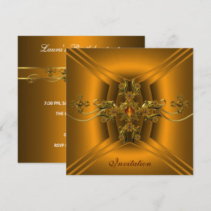 Invitation Royal Elegant Ornate Amber Gold Jewel Party 2