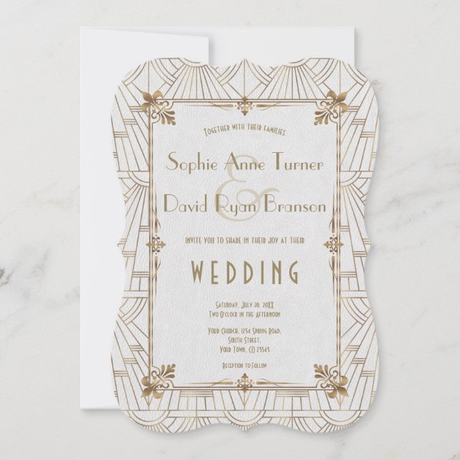 Invitation Royal Fleur-de-Lis Art déco Gold White Mariage des (Devant)