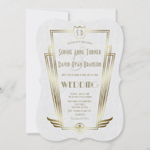 Invitation Royal Gold Art Déco Monogramme Mariage blanc Invit