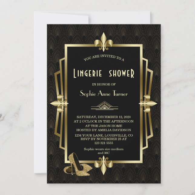 Invitation Royal Gold Black Great Gatsby Lingerie Douche (Devant)