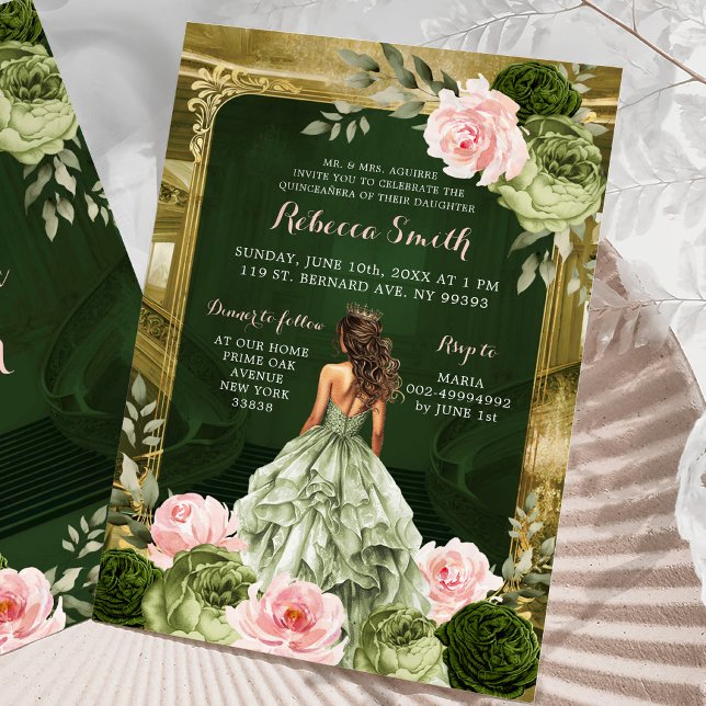 Invitation Royal Grand Palace Blush Rose Sage Vert 15 Años (Créateur téléchargé)
