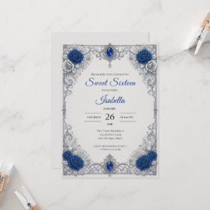 Invitation Royal Luxe Bleu Argent Sweet 16