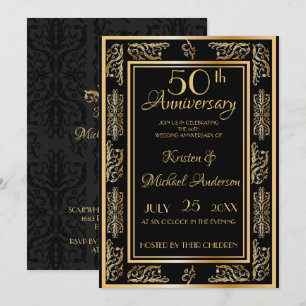 Invitation Royal Luxe Classic or noir 50e anniversaire