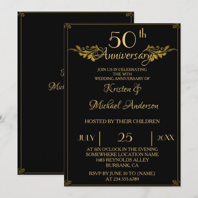 Invitation Royal Luxury Classic or noir 50e anniversaire (Devant / Derrière)