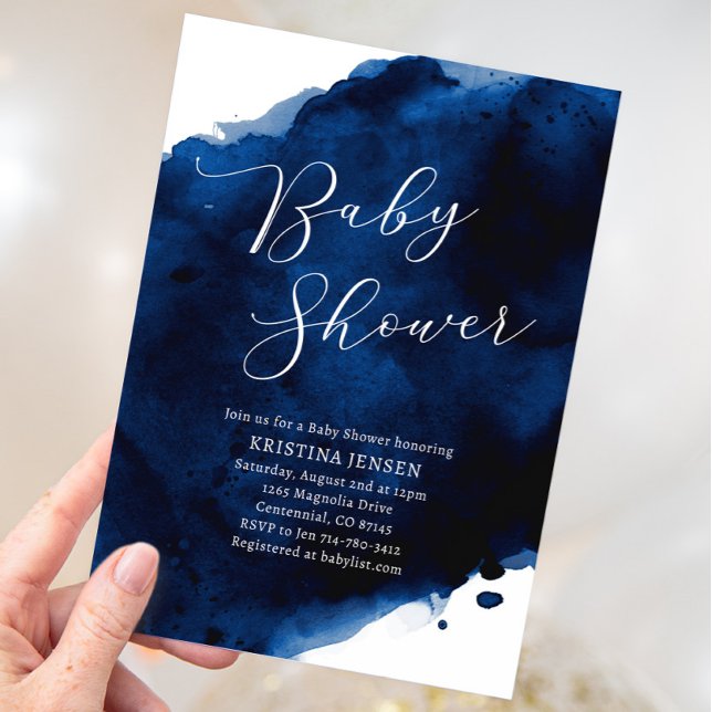 Invitation Royal Majestic Blue Watercolor Baby shower (Créateur téléchargé)