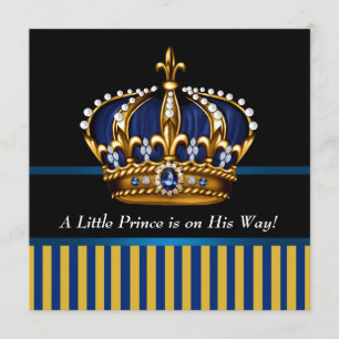 Invitation Royal Navy Blue Black Gold Prince Baby Boy Douche