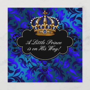 Invitation Royal Navy Blue Black Prince Baby Boy Douche