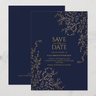 Invitation Royal Navy-Blue & Gold Enregistrer La Date Mariage