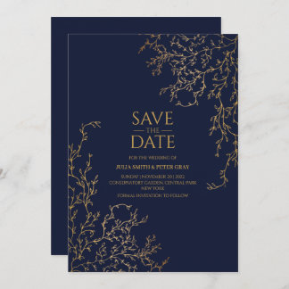 Invitation Royal Navy-Blue & Gold Enregistrer La Date Mariage
