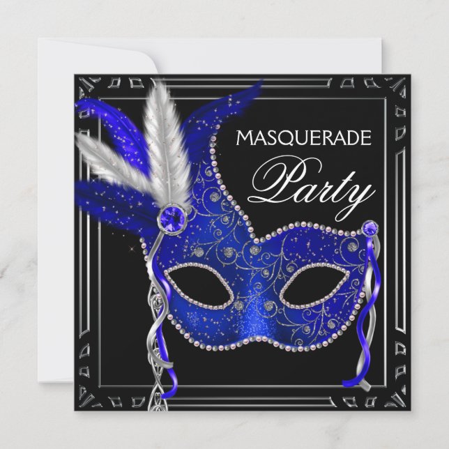 Invitation Royal Navy Blue Masquerade Party (Devant)