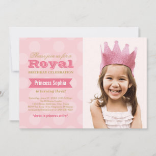 Invitation Royal Pink Gold Princess Girl Photo Anniversaire