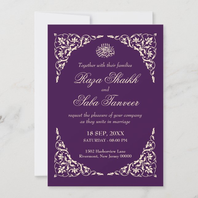 Invitation Royal Plum Islamic Wedding (Devant)