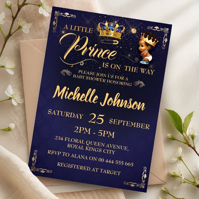 Invitation Royal Prince Baby shower African American Boy (Royal Prince Baby Shower African American Boy Invitation)