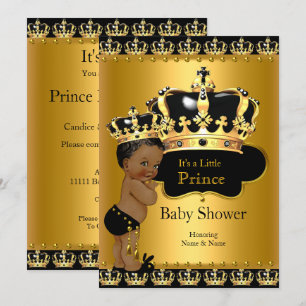 Invitation Royal Prince Baby shower Black Gold Ethnic