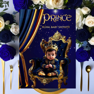 Invitation Royal Prince Baby shower Blue Gold Chaise