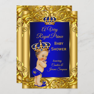 Invitation Royal Prince Baby shower Royal bleu or brune
