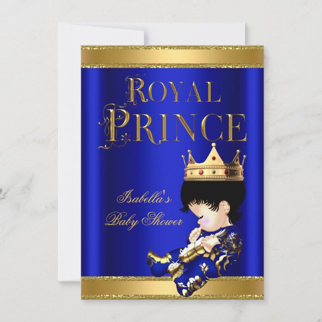Invitation Royal Prince Boy Baby shower Bleu OR (Devant)