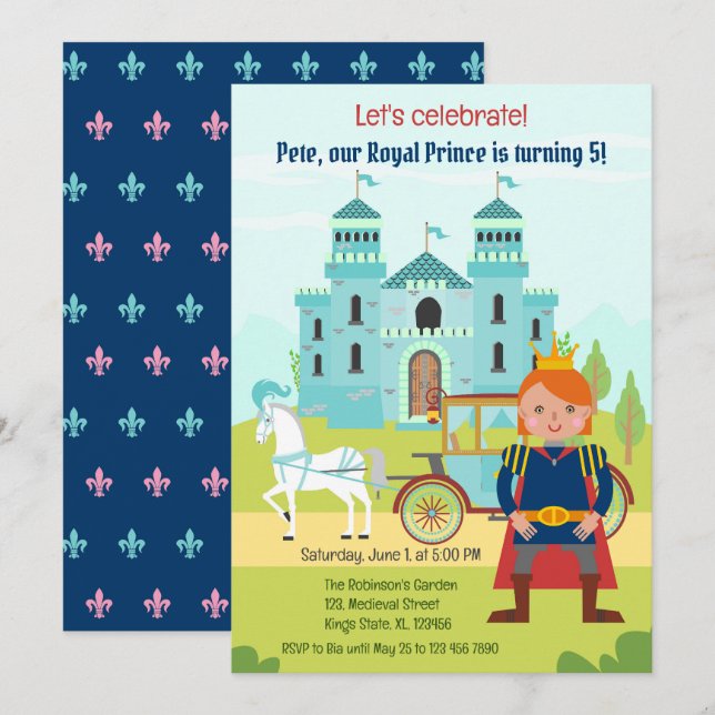 Invitation Royal Prince Boy fête d'anniversaire (Devant / Derrière)