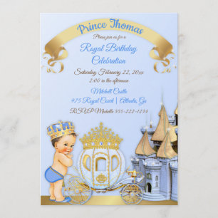 Invitation Royal Prince Castle Carriage Blue Gold Boy