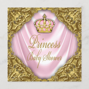 Invitation Royal Princess Baby shower Pink and Gold Satin