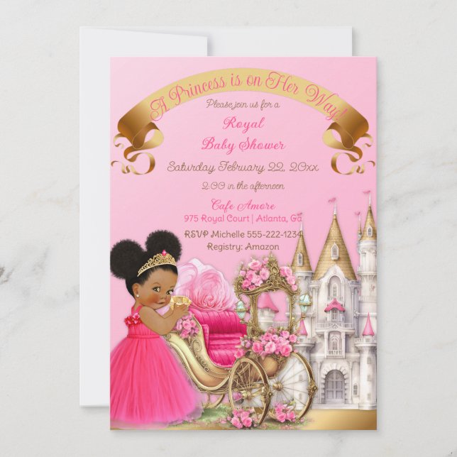 Invitation Royal Princess Castle Carriage Rose Gold Girl (Devant)