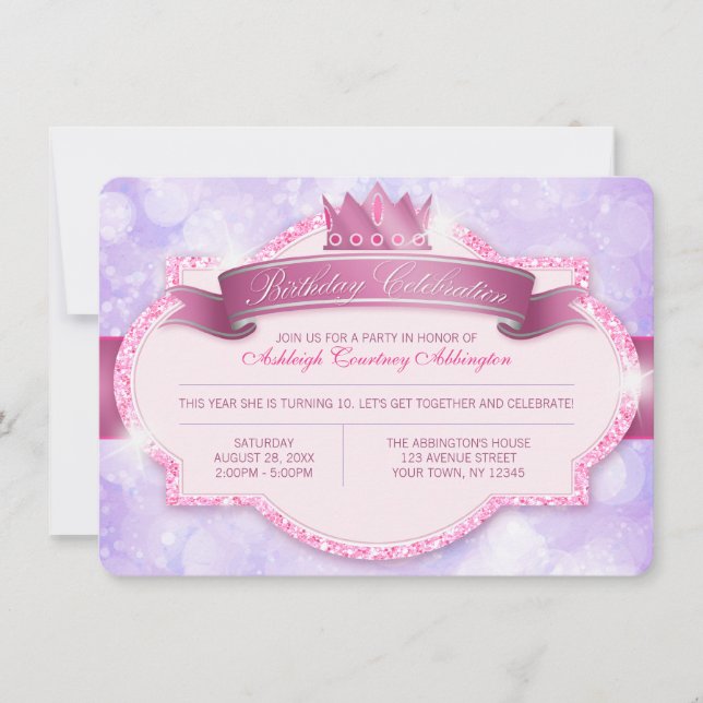 Invitation Royal Princess Parties scintillant Purple Girls An (Devant)