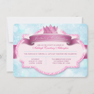 Invitation Royal Princess Rose Parties scintillant Girls Anni