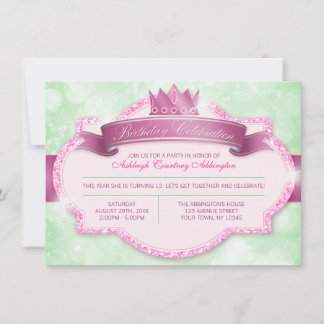 Invitation Royal Princess Rose Parties scintillant Girls Anni