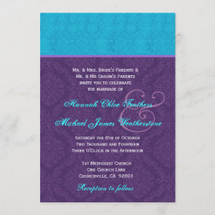 Invitation Royal Purple and Aqua Blue Mariage damassé V2