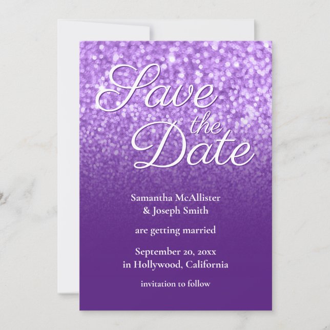 Invitation Royal Purple Ombre Parties scintillant Enregistrer (Devant)