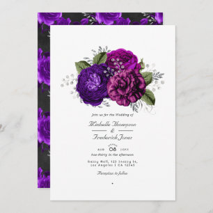 Invitation Royal Purple & Silver Floral QR Code RSVP Mariage